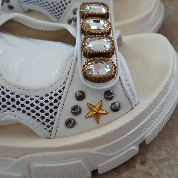 Gucci Leather and mesh sandal with crystals size 39 - Picture 6 of 11